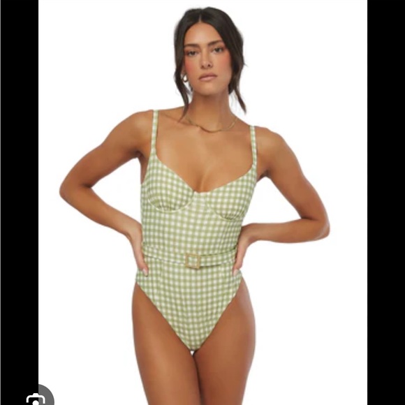 WeWoreWhat Other - WeWoreWhat Danielle Gingham Vintage Green Belted One Piece Swimsuit